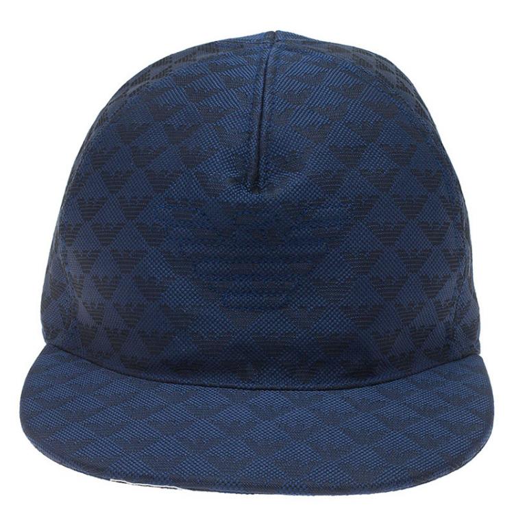 Pre Owned Emporio Armani Blue Monogram Baseball Cap Size L