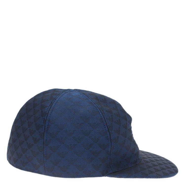 Pre Owned Emporio Armani Blue Monogram Baseball Cap Size L