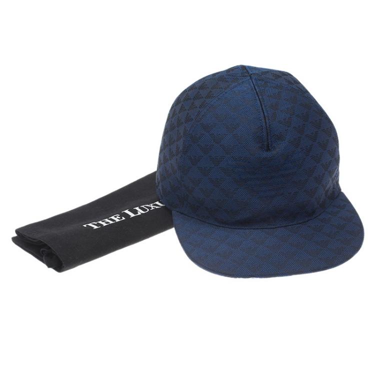 Pre Owned Emporio Armani Blue Monogram Baseball Cap Size L
