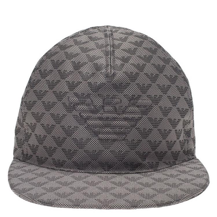 Pre Owned Emporio Armani Grey Monogram Baseball Cap Size M