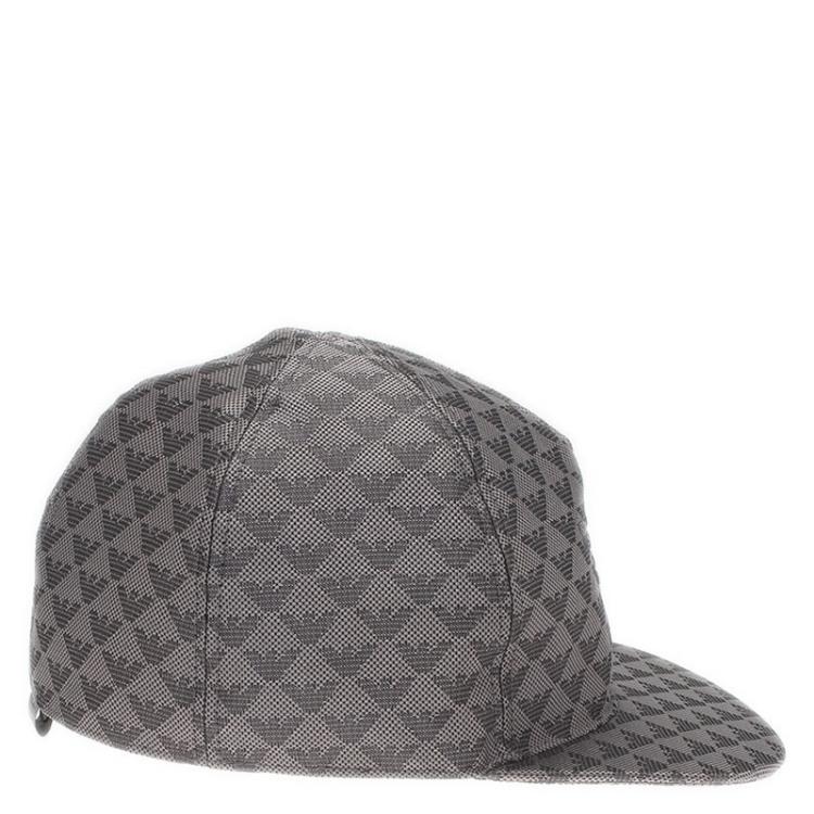 Pre Owned Emporio Armani Grey Monogram Baseball Cap Size M