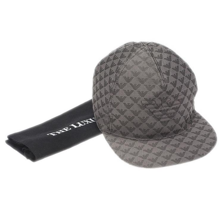 Pre Owned Emporio Armani Grey Monogram Baseball Cap Size M