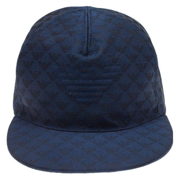 Pre Owned Emporio Armani Blue Monogram Baseball Cap Size M