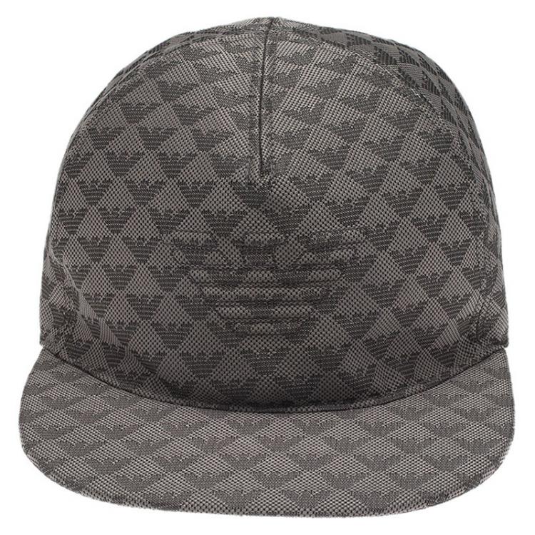 Pre Owned Emporio Armani Grey Monogram Baseball Cap Size L