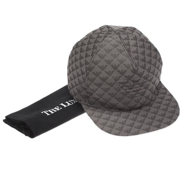 Pre Owned Emporio Armani Grey Monogram Baseball Cap Size L