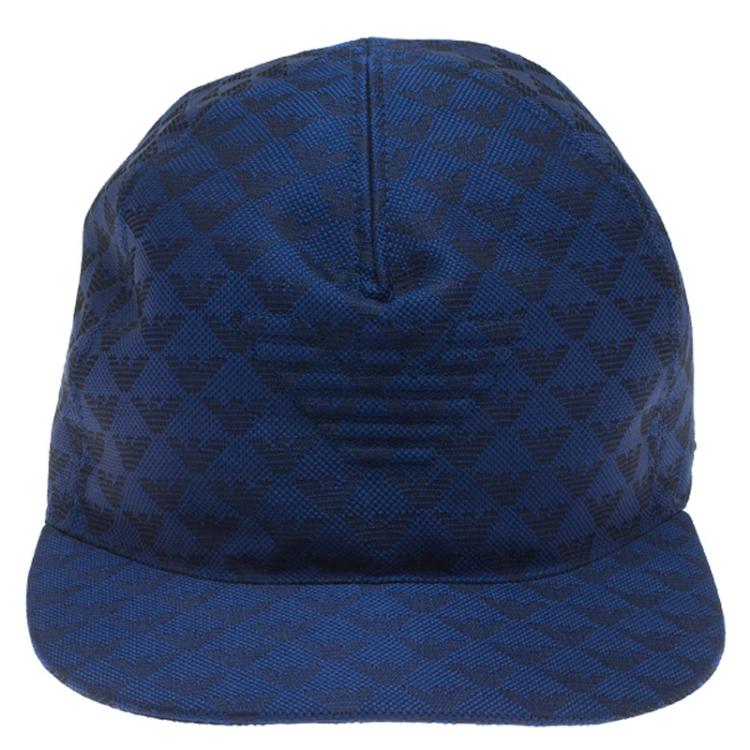Pre Owned Emporio Armani Blue Monogram Baseball Cap Size L