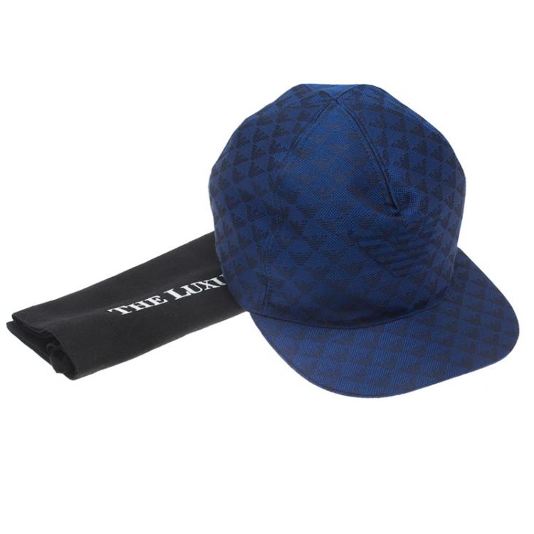 Pre Owned Emporio Armani Blue Monogram Baseball Cap Size L