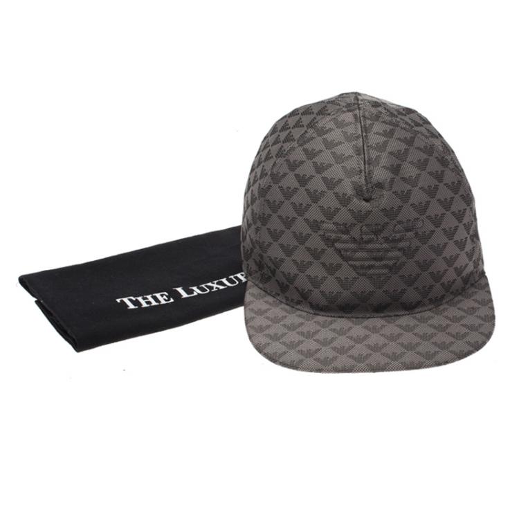 Pre Owned Emporio Armani Grey Monogram Baseball Cap Size M