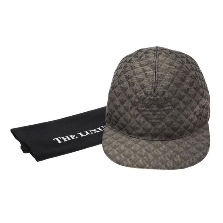 Pre Owned Emporio Armani Grey Monogram Baseball Cap Size S
