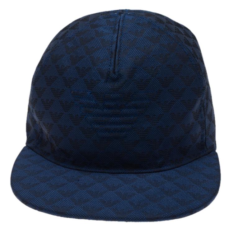 Pre Owned Emporio Armani Blue Monogram Baseball Cap Size M