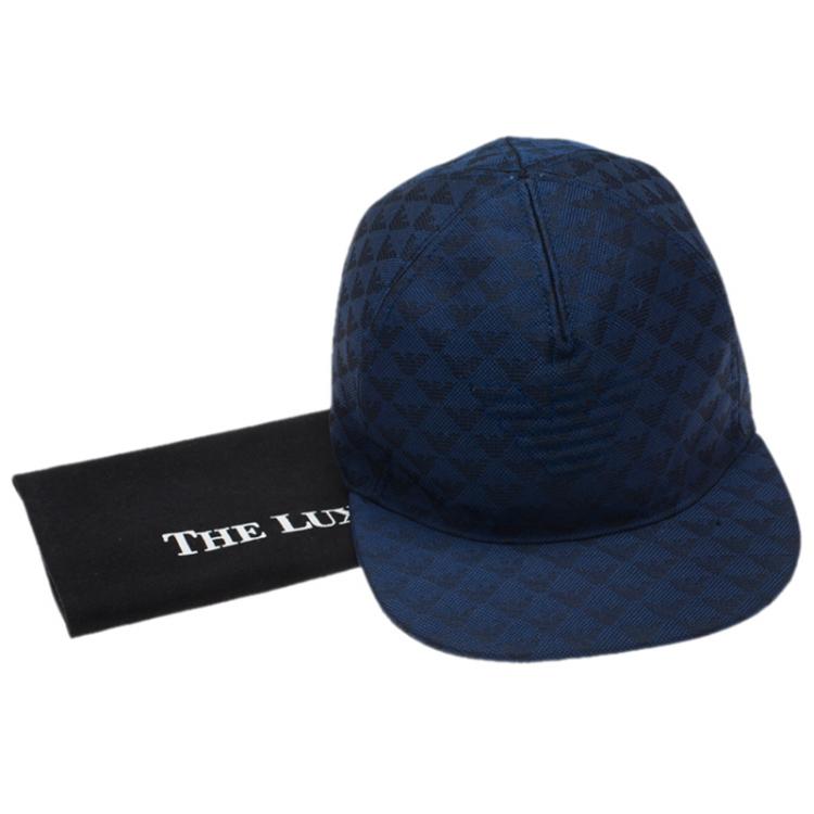 Pre Owned Emporio Armani Blue Monogram Baseball Cap Size M