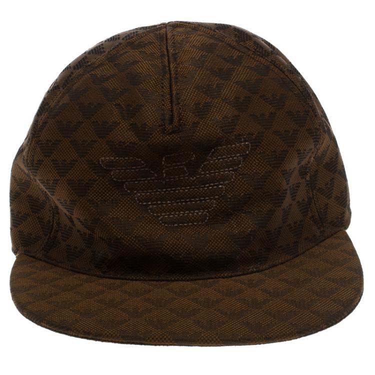Pre Owned Emporio Armani Brown Monogram Logo Embroidered Baseball Cap M