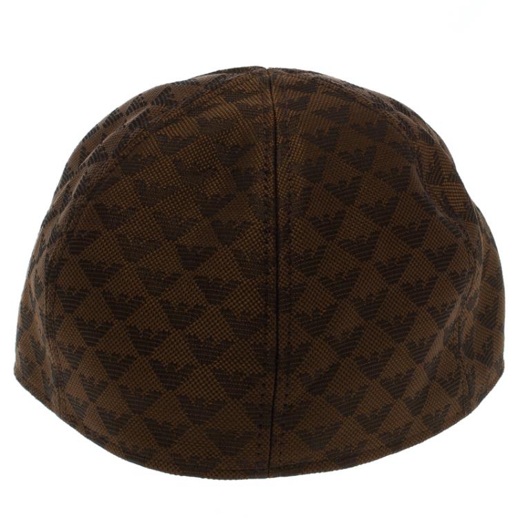 Pre Owned Emporio Armani Brown Monogram Logo Embroidered Baseball Cap M