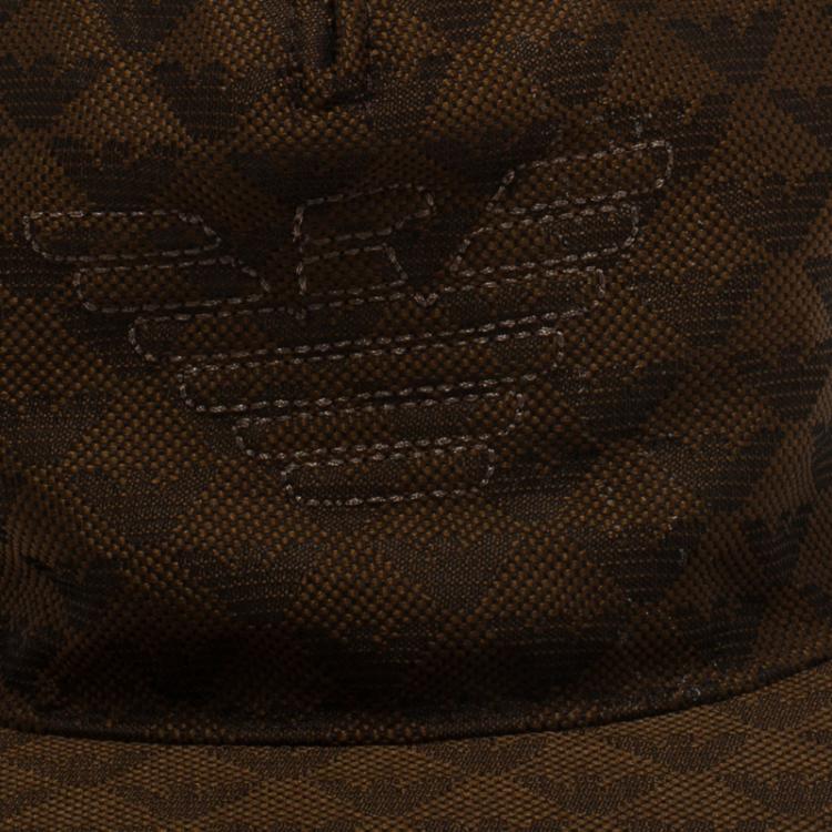 Pre Owned Emporio Armani Brown Monogram Logo Embroidered Baseball Cap M