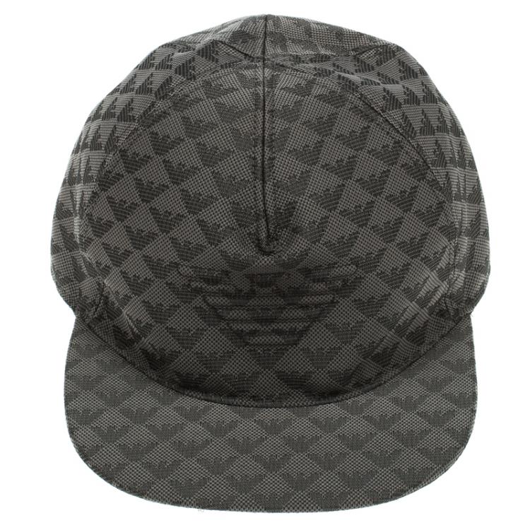 Pre Owned Emporio Armani Grey Monogram Logo Embroidered Baseball Cap L