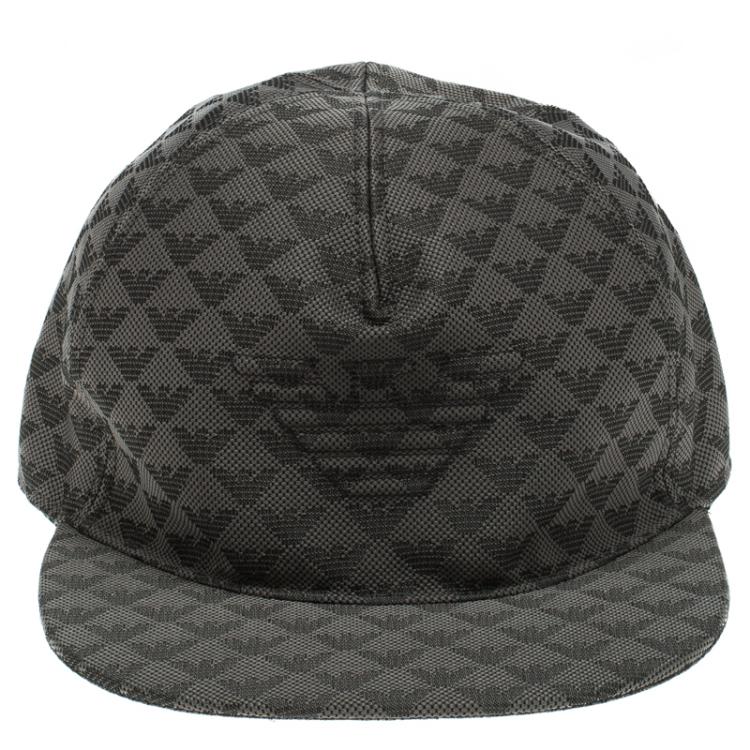 Pre Owned Emporio Armani Grey Monogram Logo Embroidered Baseball Cap L