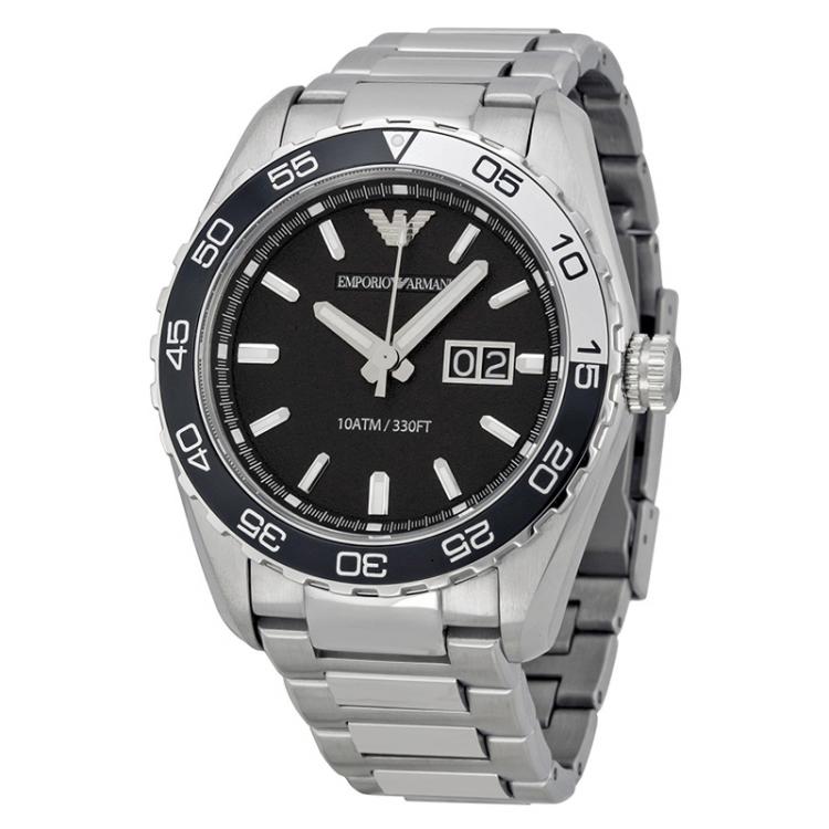 Pre Owned Emporio Armani Black Stainless Steel AR6047 Men's Wristwatch 46MM