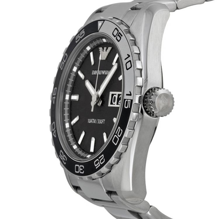 Pre Owned Emporio Armani Black Stainless Steel AR6047 Men's Wristwatch 46MM