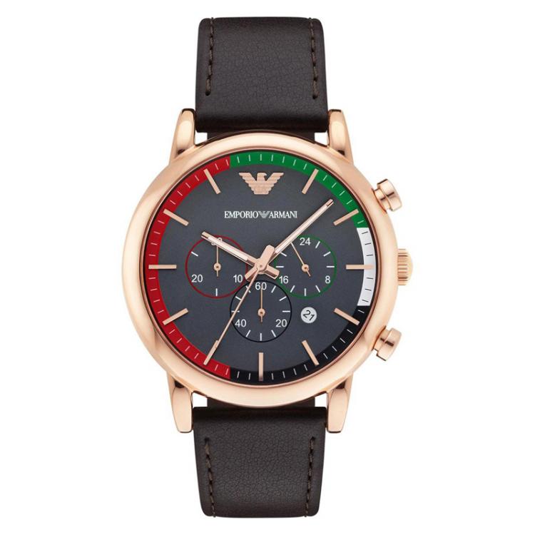 Pre Owned Emporio Armani Grey Gold-Plated Stainless Steel AR1931 Men's Wristwatch 46MM