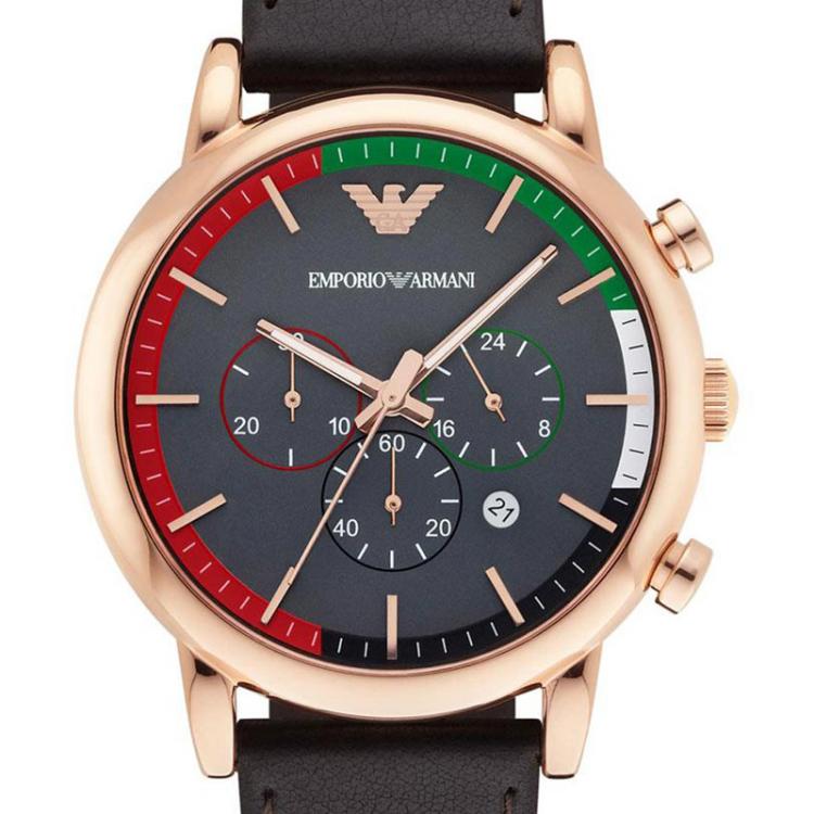 Pre Owned Emporio Armani Grey Gold-Plated Stainless Steel AR1931 Men's Wristwatch 46MM