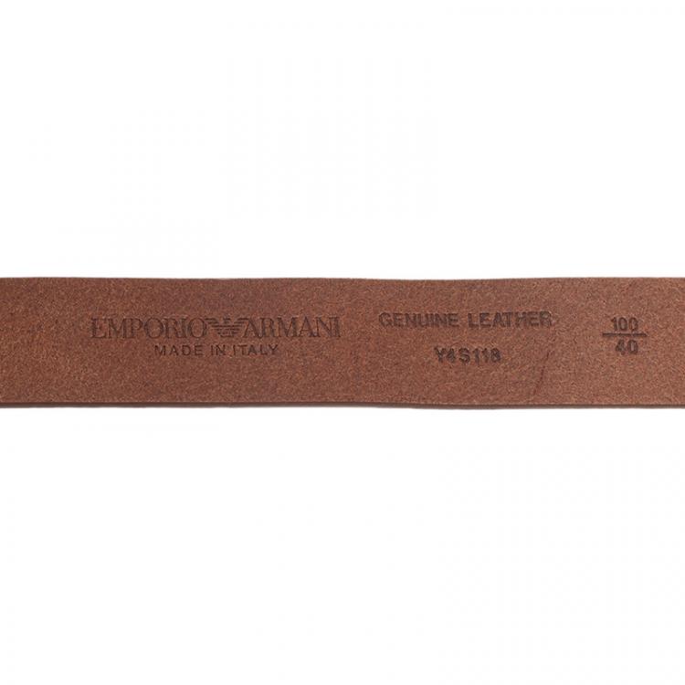 Pre Owned Emporio Armani Brown Leather Logo Belt 100CM