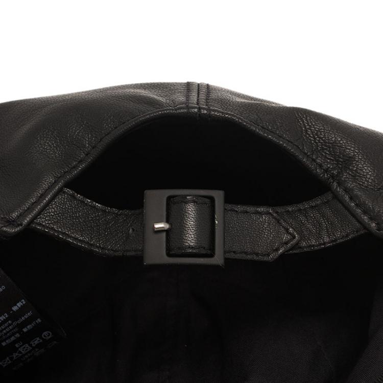 Pre Owned Emporio Armani Black Perforated Leather Baseball Cap L