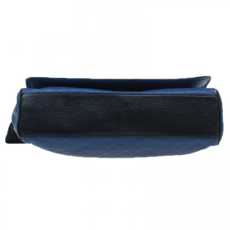 Pre Owned Emporio Armani Blue Leather Logo Print Messenger Bag