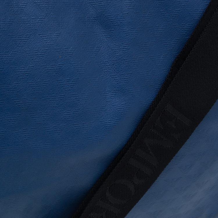 Pre Owned Emporio Armani Blue Leather Logo Print Messenger Bag