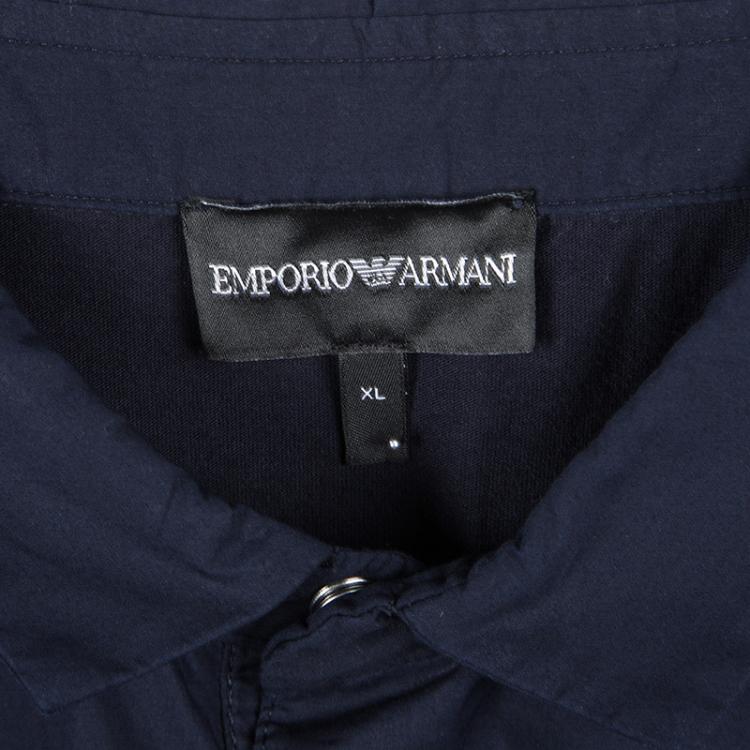 Pre Owned Emporio Armani Navy Blue Cotton Elasticized Bottom Detail Polo T-Shirt XL