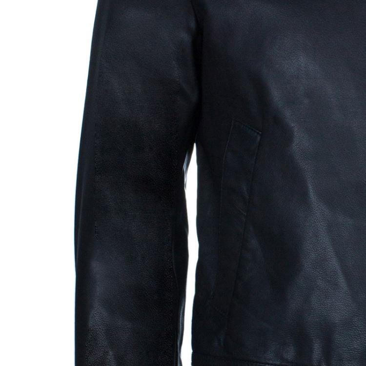 Pre Owned Emporio Armani Men's Black Leather Bomber Jacket M