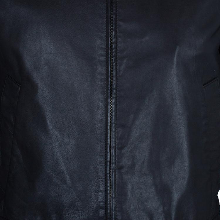 Pre Owned Emporio Armani Men's Black Leather Bomber Jacket M
