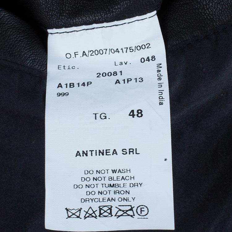 Pre Owned Emporio Armani Men's Black Leather Bomber Jacket M