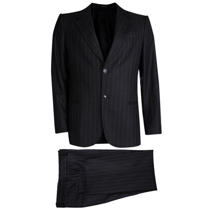 Pre Owned Emporio Armani Charcoal Grey Striped Wool Suit L