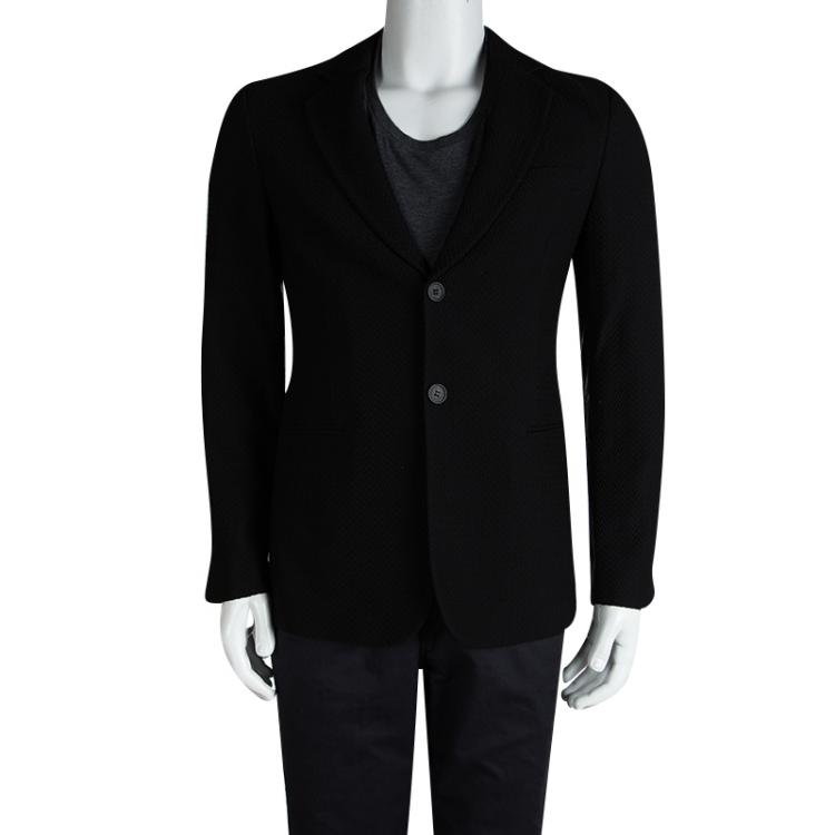 Pre Owned Emporio Armani Black Textured Wool Two Button A Line Jacket S