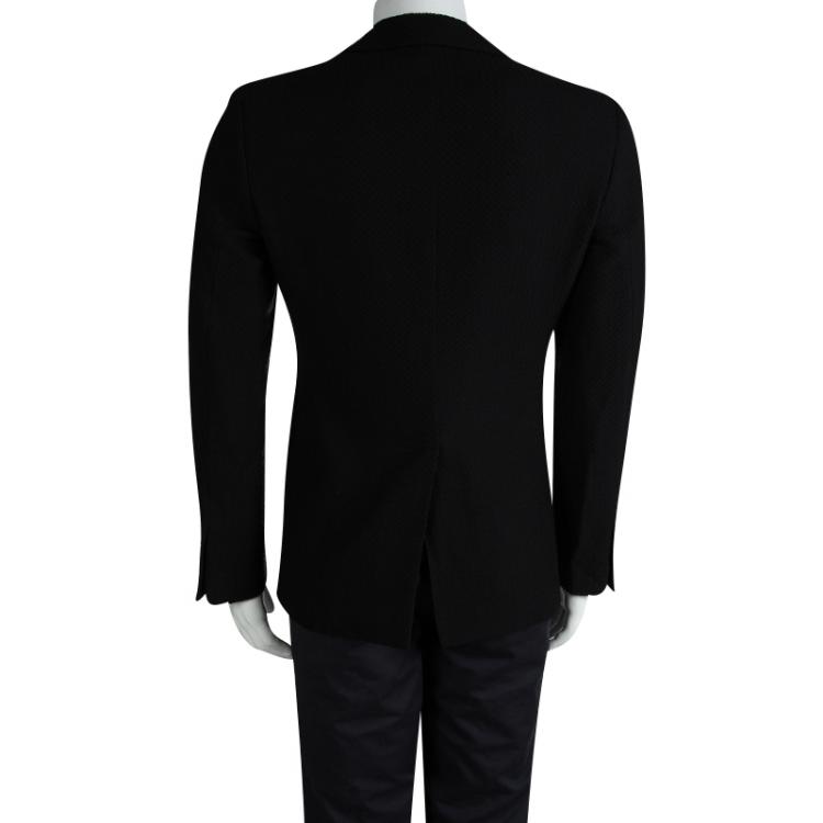 Pre Owned Emporio Armani Black Textured Wool Two Button A Line Jacket S