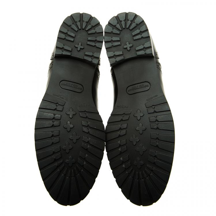 Pre Owned Emporio Armani Black Leather Brogue Slip-On Shoes Size 42.5