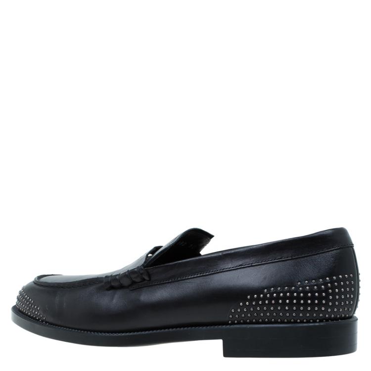 Pre Owned Emporio Armani Black Studded Leather Penny Loafers Size 44