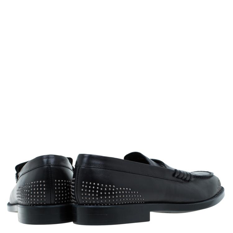 Pre Owned Emporio Armani Black Studded Leather Penny Loafers Size 44