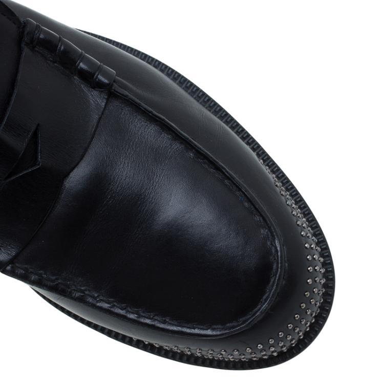 Pre Owned Emporio Armani Black Studded Leather Penny Loafers Size 44