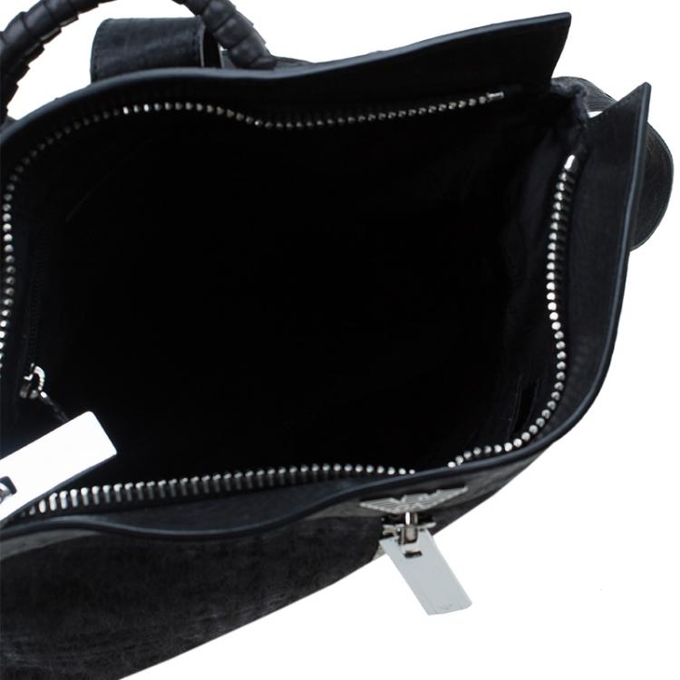 Pre Owned Emporio Armani Black Leather and Calf Hair Check Fash Backpack