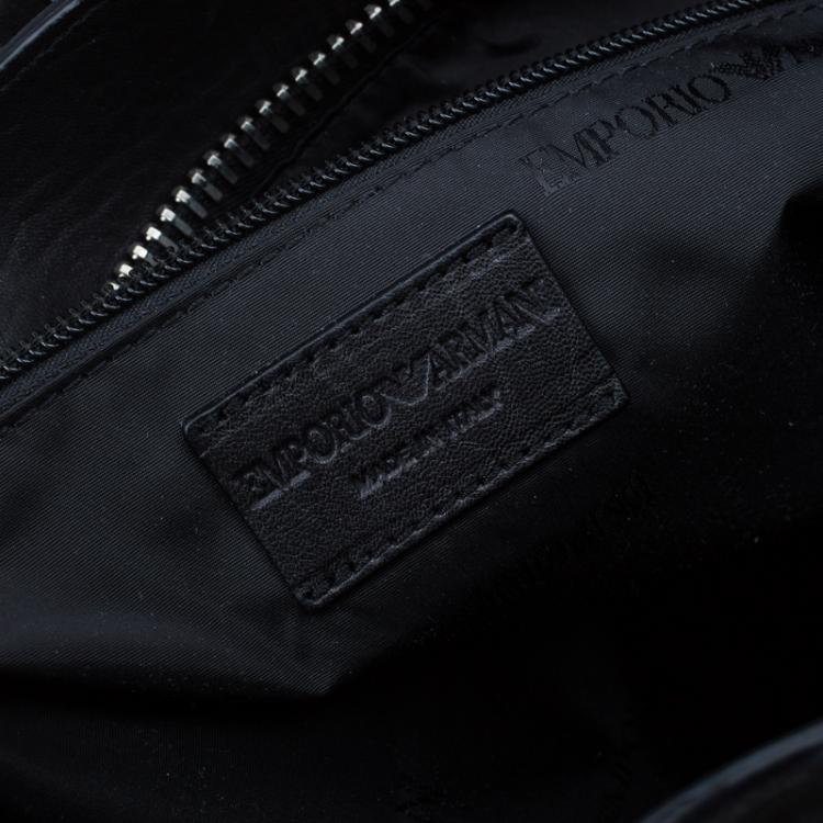 Pre Owned Emporio Armani Black Leather and Calf Hair Check Fash Backpack