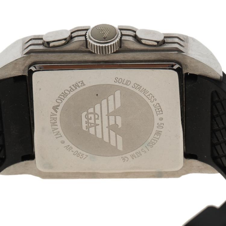 Pre Owned Emporio Armani Black Stainless Steel AR0657 Men's Wristwatch 39MM