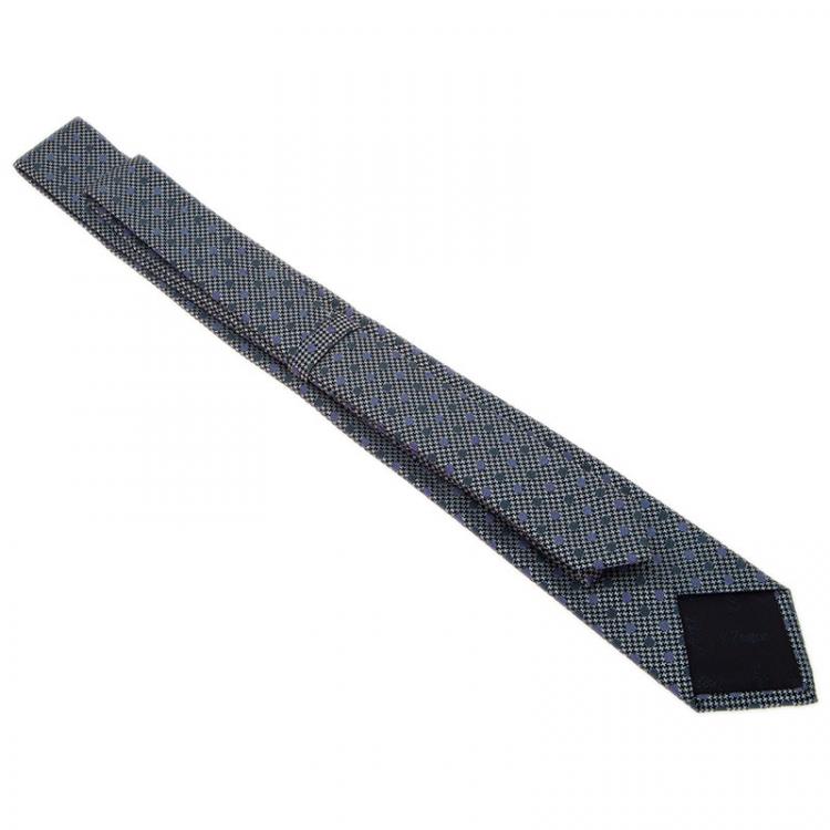 Pre Owned Ermenegildo Zegna Grey Diamond Pattern Silk Tie