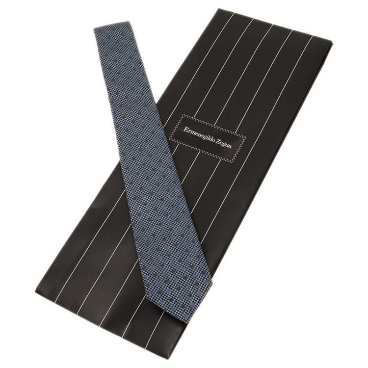 Pre Owned Ermenegildo Zegna Grey Diamond Pattern Silk Tie