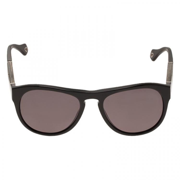 Pre Owned Ermenegildo Zegna Black SZ3653 Wood Panel Round Sunglasses