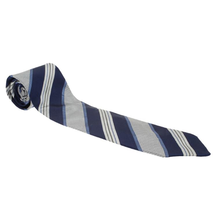 Pre Owned Ermenegildo Zegna Blue and Grey Striped Tie