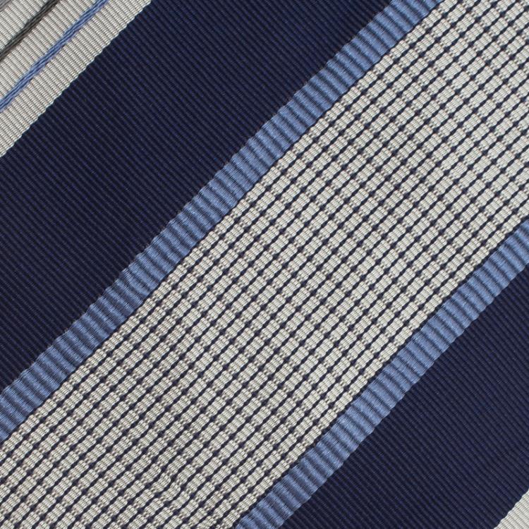 Pre Owned Ermenegildo Zegna Blue and Grey Striped Tie