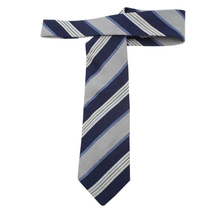 Pre Owned Ermenegildo Zegna Blue and Grey Striped Tie