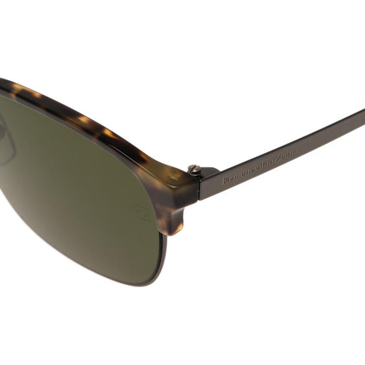 Pre Owned Ermenegildo Zegna Tortoise Frame EZ0047 Half Rimmed Round Sunglasses