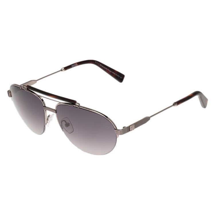Pre Owned Ermenegildo Zegna Silver and Brown EZ0007 Aviators